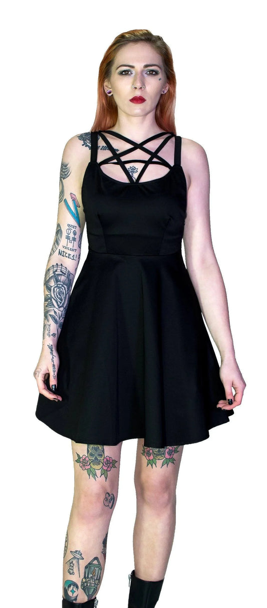 Pentagram Strap Black Mini Dress - Tamsyn - Dr Faust