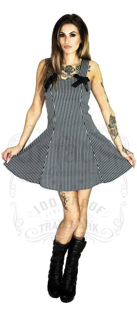 Pinstripe Black & White Mini Dress - Thea - Dr Faust