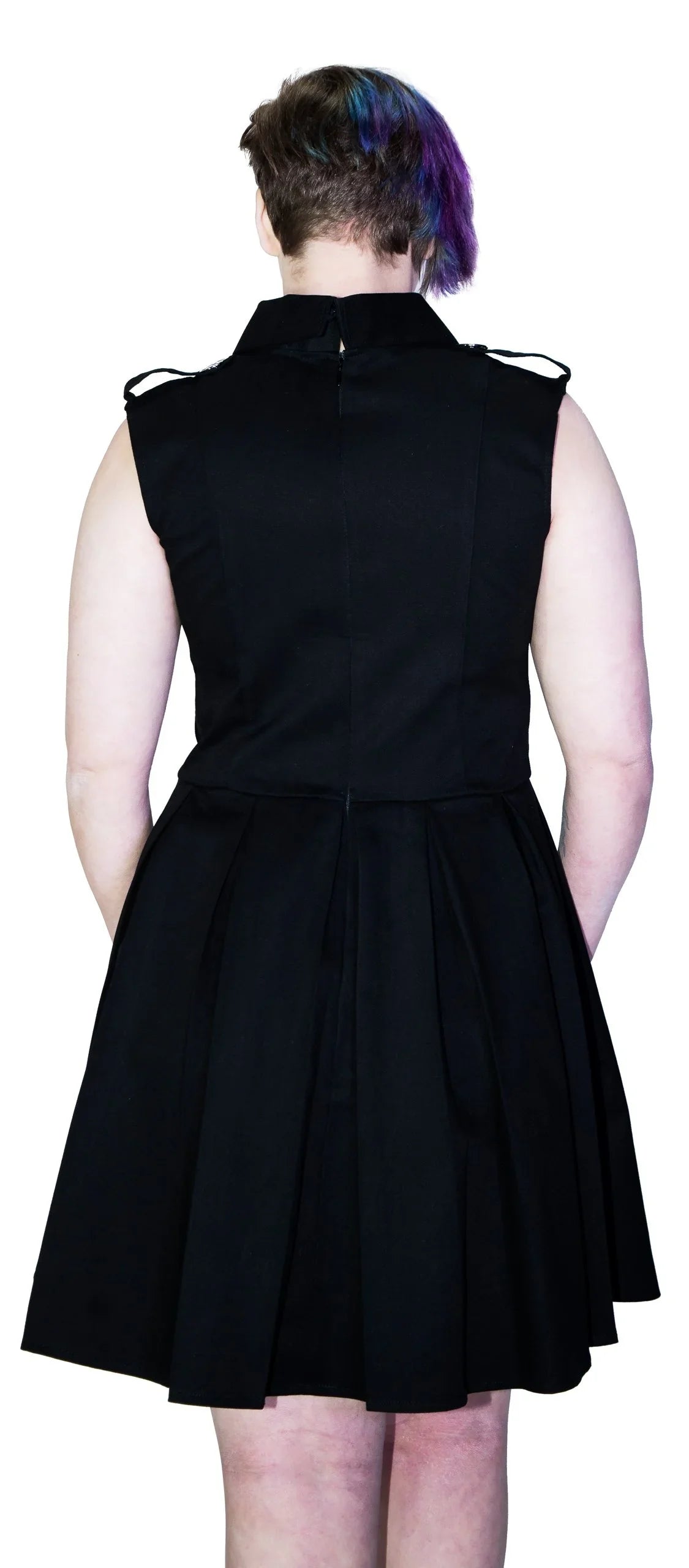 Occult Silver Pentagram Buttons Black Plus Size Midi Dress - Hattie - Dr Faust