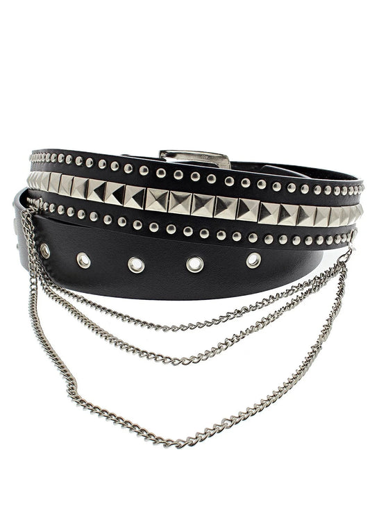 Pyramids & Conical Studs Black Vegan Leather Belt - Corbin - Dr Faust