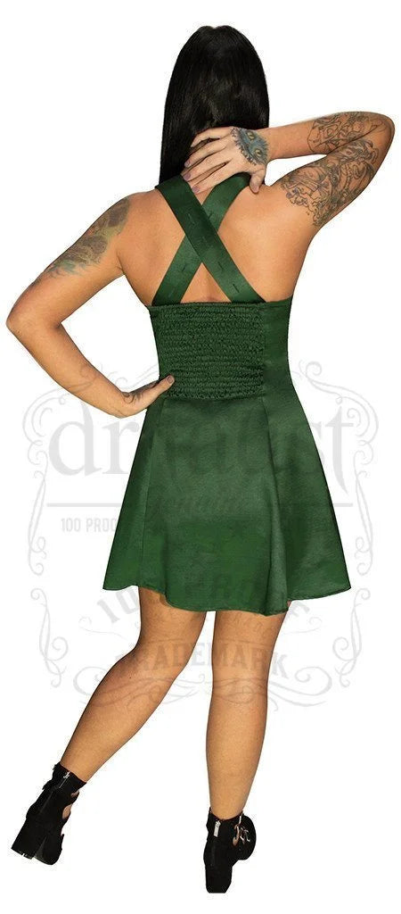 Raw Silk Green Mini Dress - Willow - Dr Faust