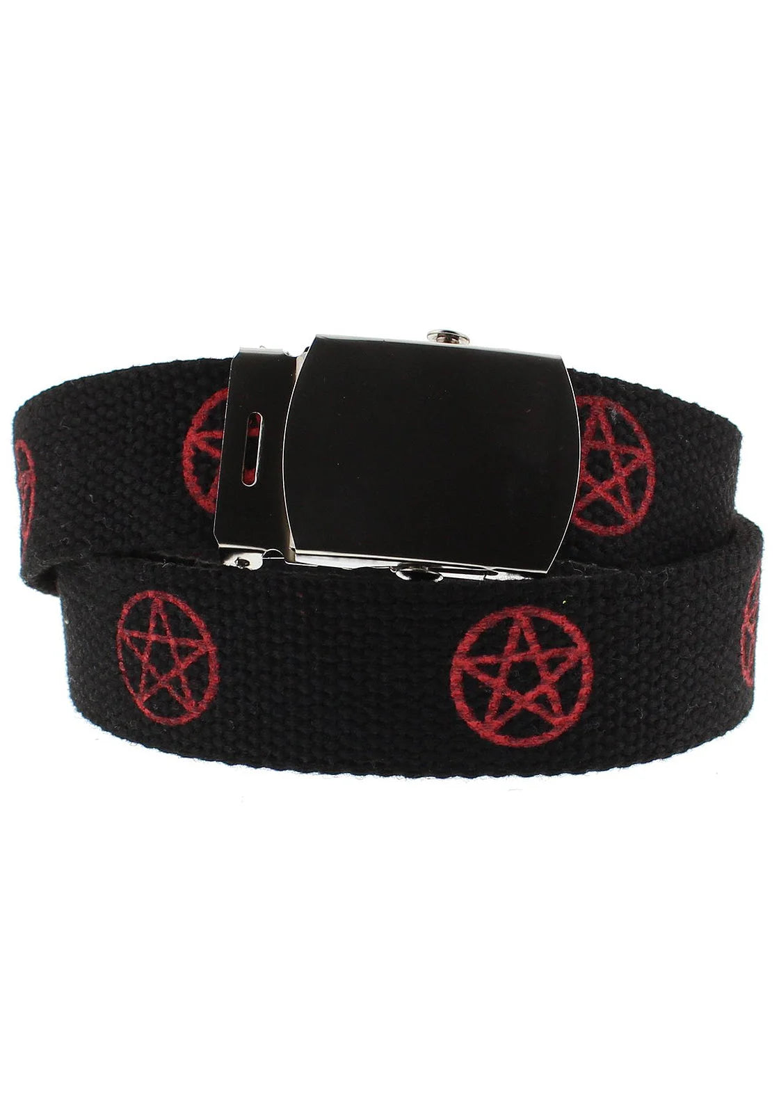 Red Pentagram Black Canvas Webbing Belt - Ezra - Dr Faust