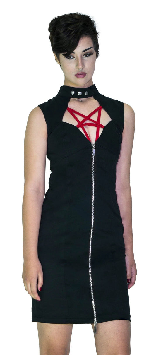 Red Pentagram Black Mini Dress - Francie - Dr Faust