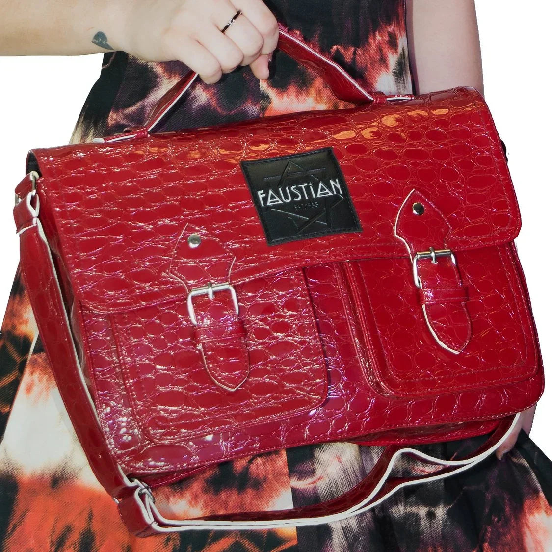 Red Vegan Leather Cross Body Satchel Bag - Harlow - Dr Faust