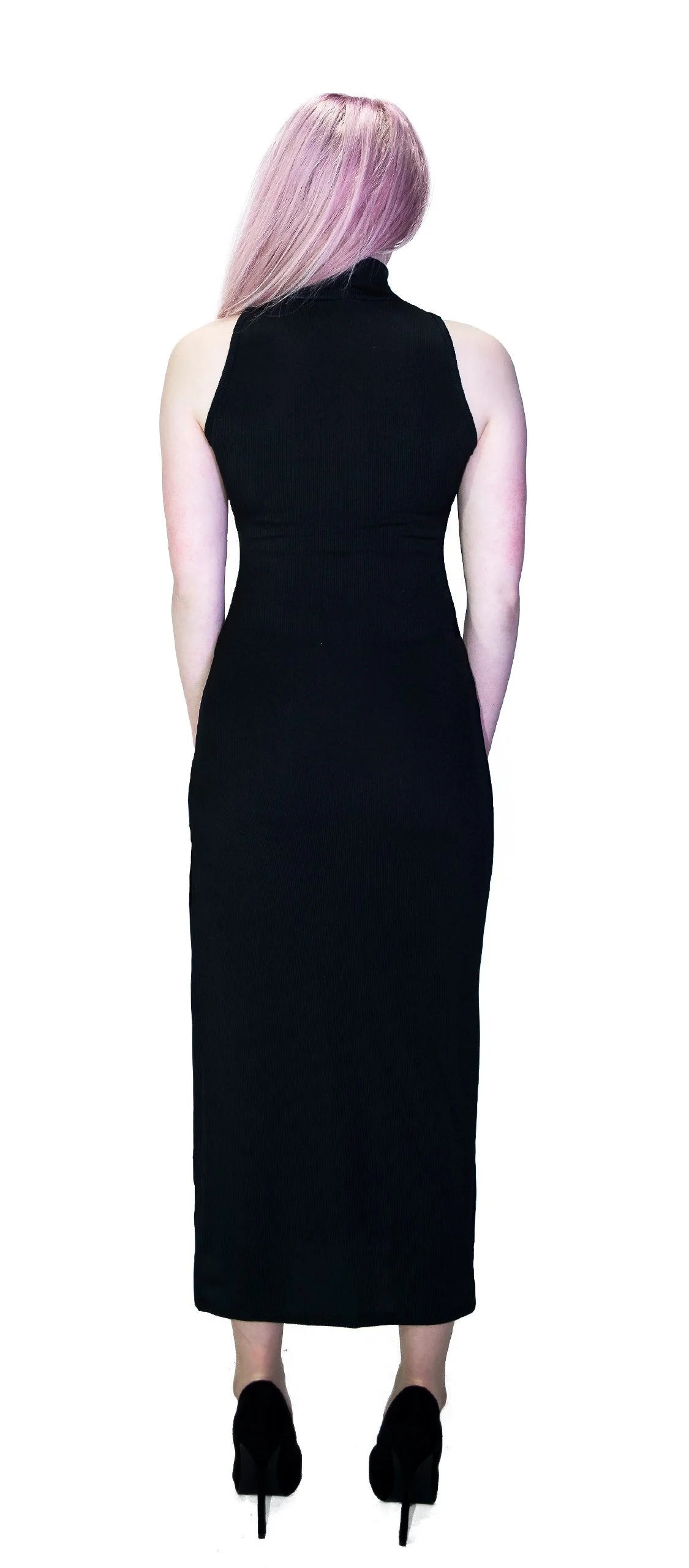 Ribbed Side Split Black Maxi Dress - Mavis - Dr Faust