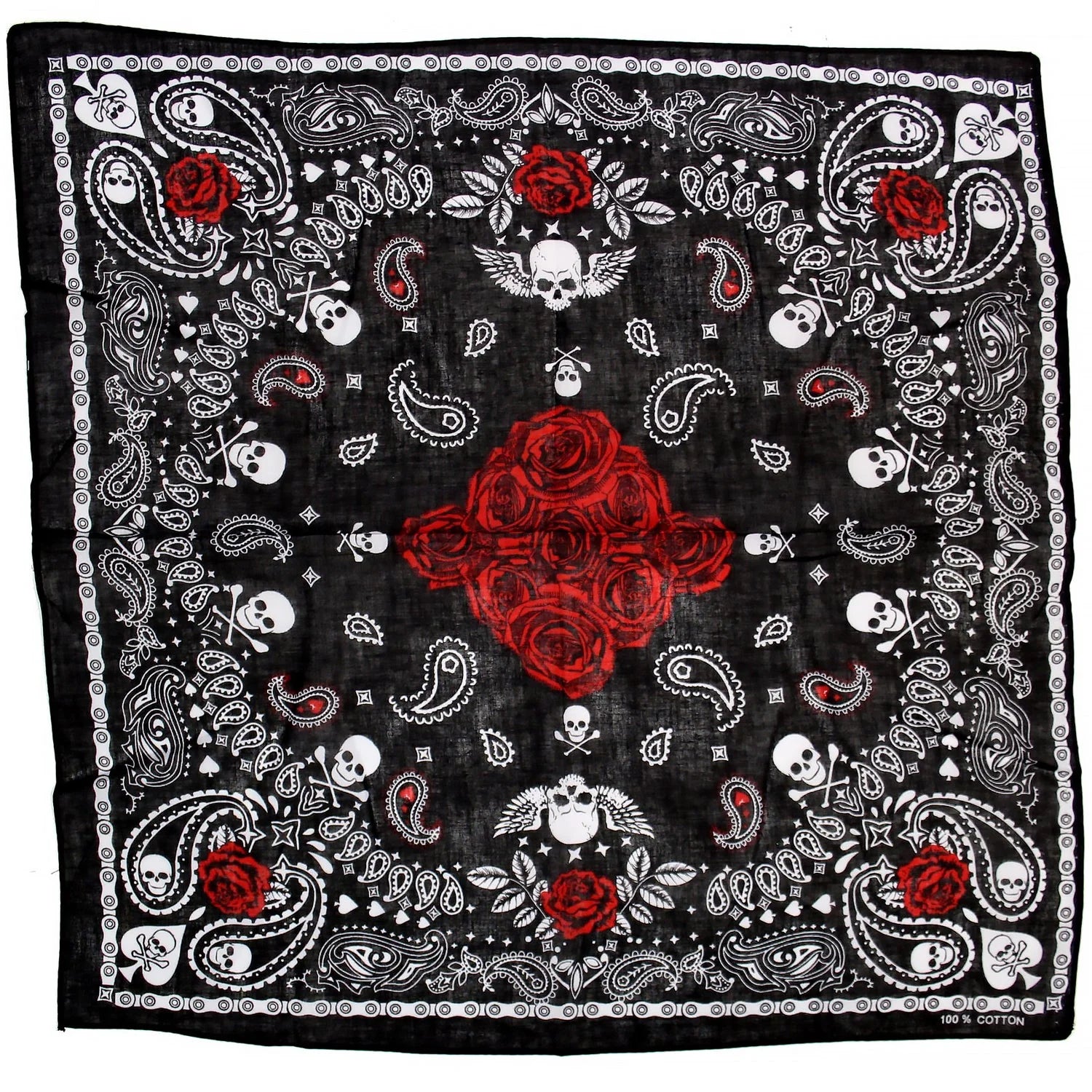 Roses and Skulls Black Cotton Bandana - Jean - Dr Faust