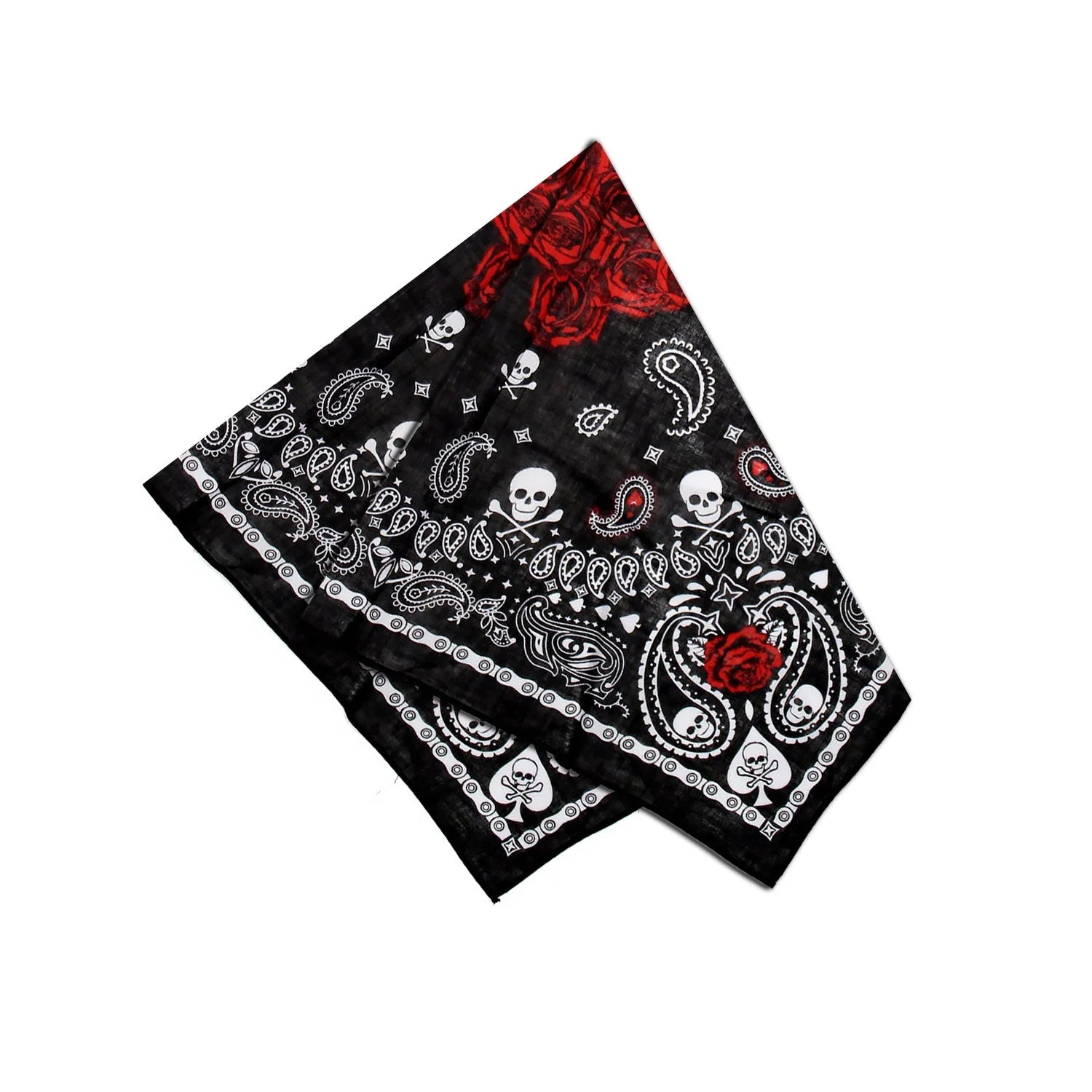 Roses and Skulls Black Cotton Bandana - Jean - Dr Faust