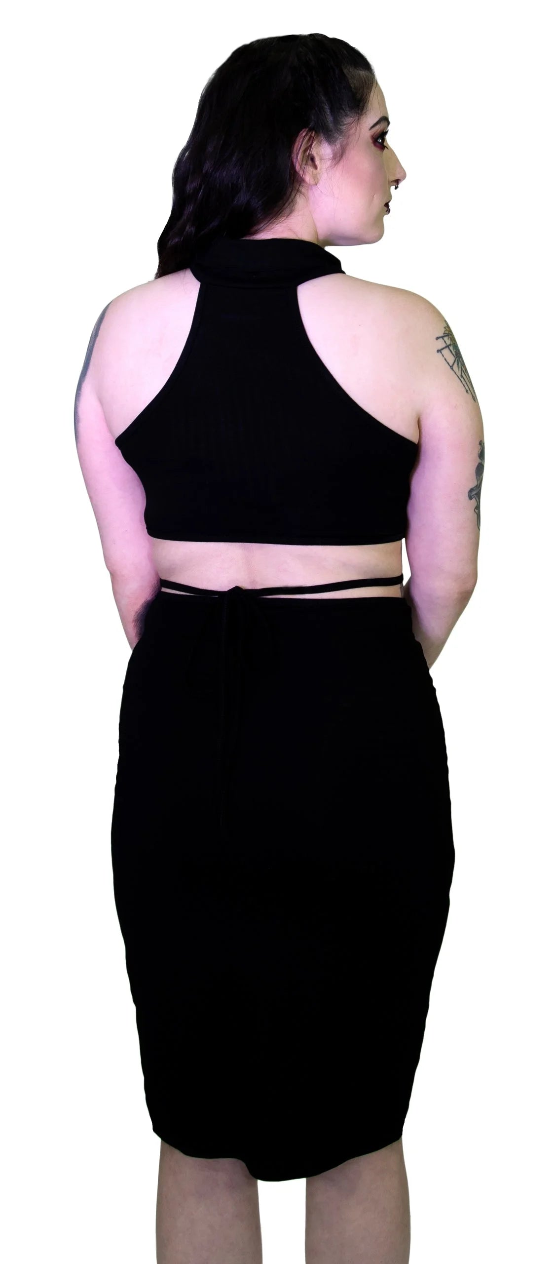 Seductive Black Stripes Black Midi Dress - Ruth - Dr Faust