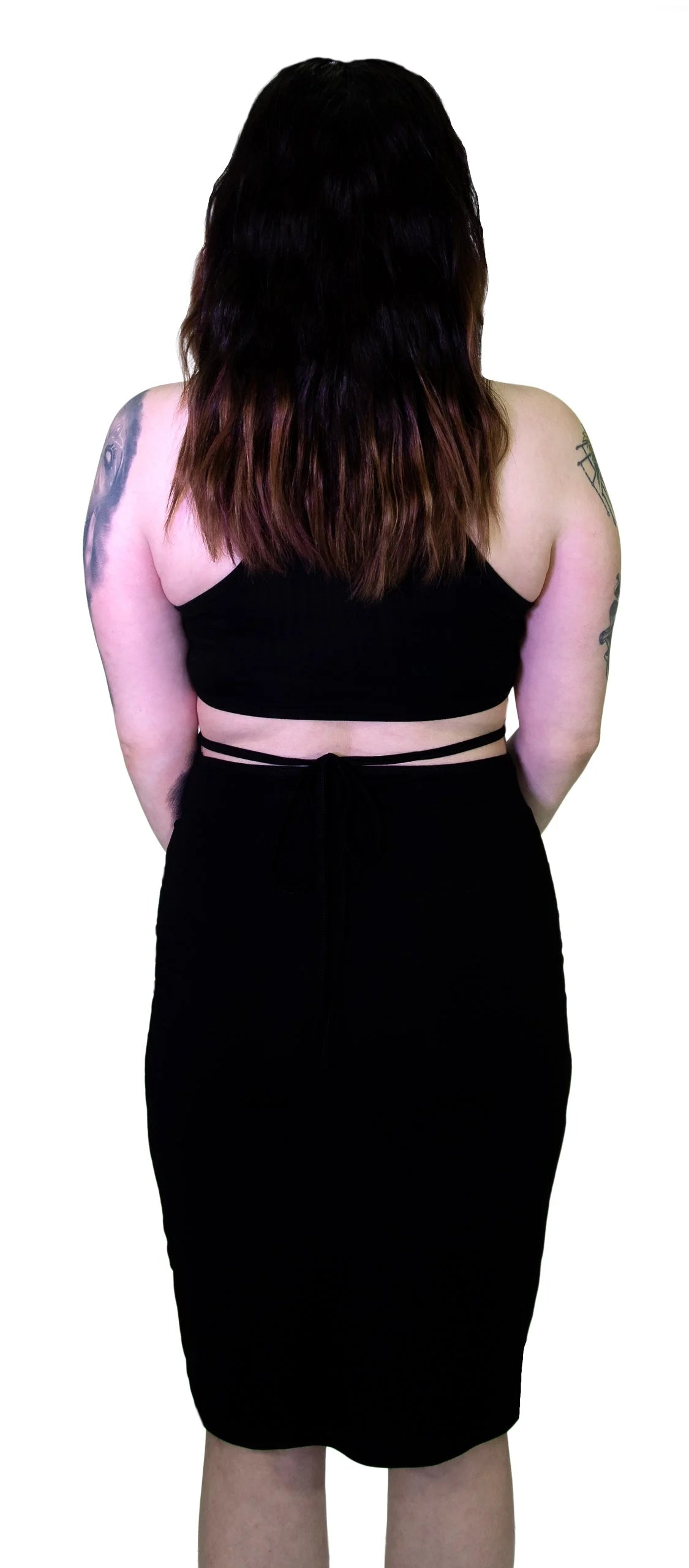 Seductive Black Stripes Black Midi Dress - Ruth - Dr Faust