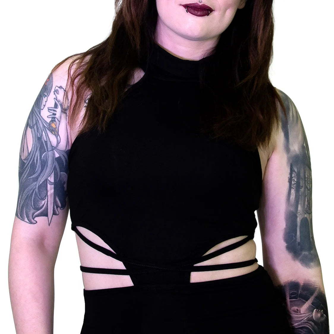 Seductive Black Stripes Black Midi Dress - Ruth - Dr Faust