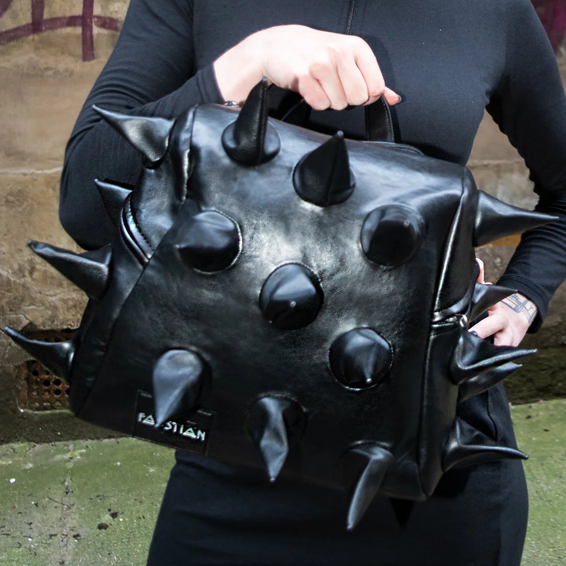 Shock Absorber Spike Vegan Leather Large Black Backpack - Cerastes - Dr Faust