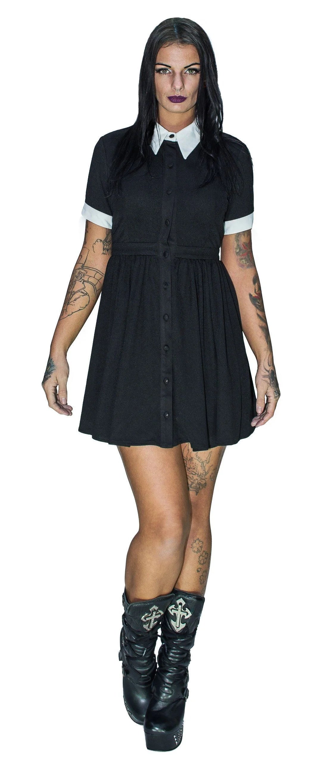 wednesday addams short sleeve dress Wednesday Addams Short Sleeve Mini Dress