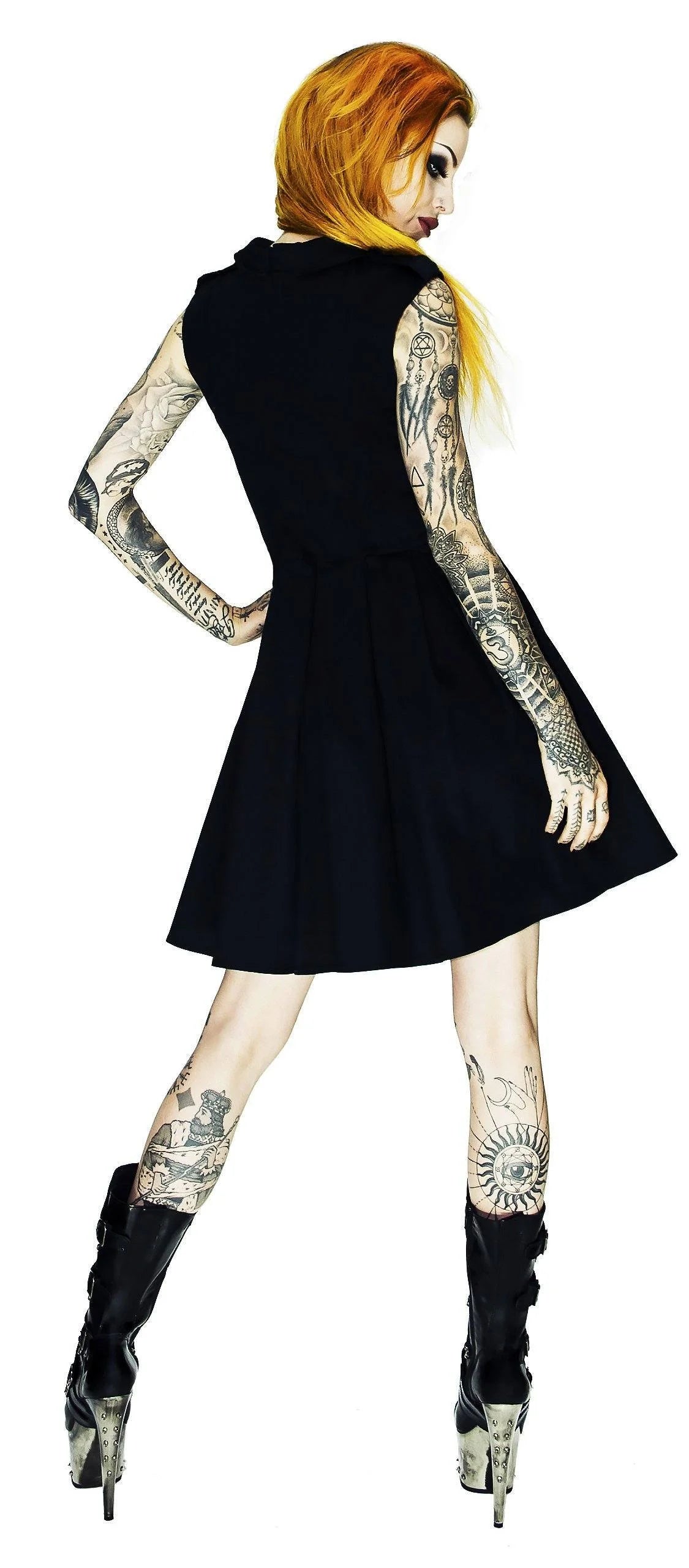 Silver Moon Buttons Black Midi Dress - Vanda - Dr Faust