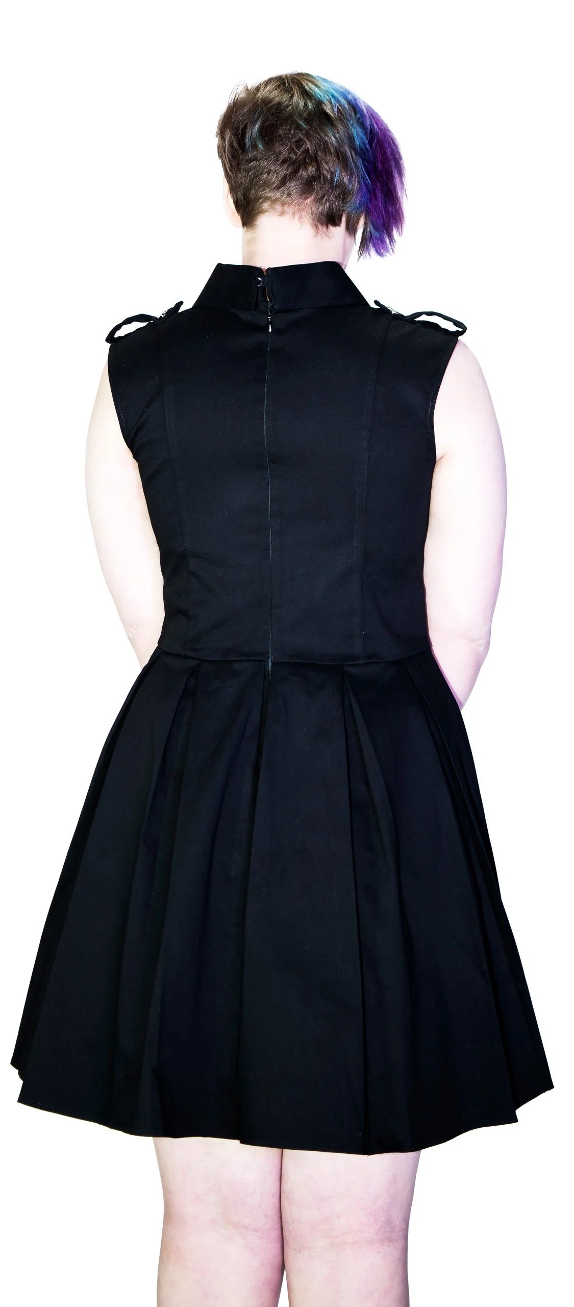 Silver Moon Buttons Black Plus Size Midi Dress - Vanda - Dr Faust