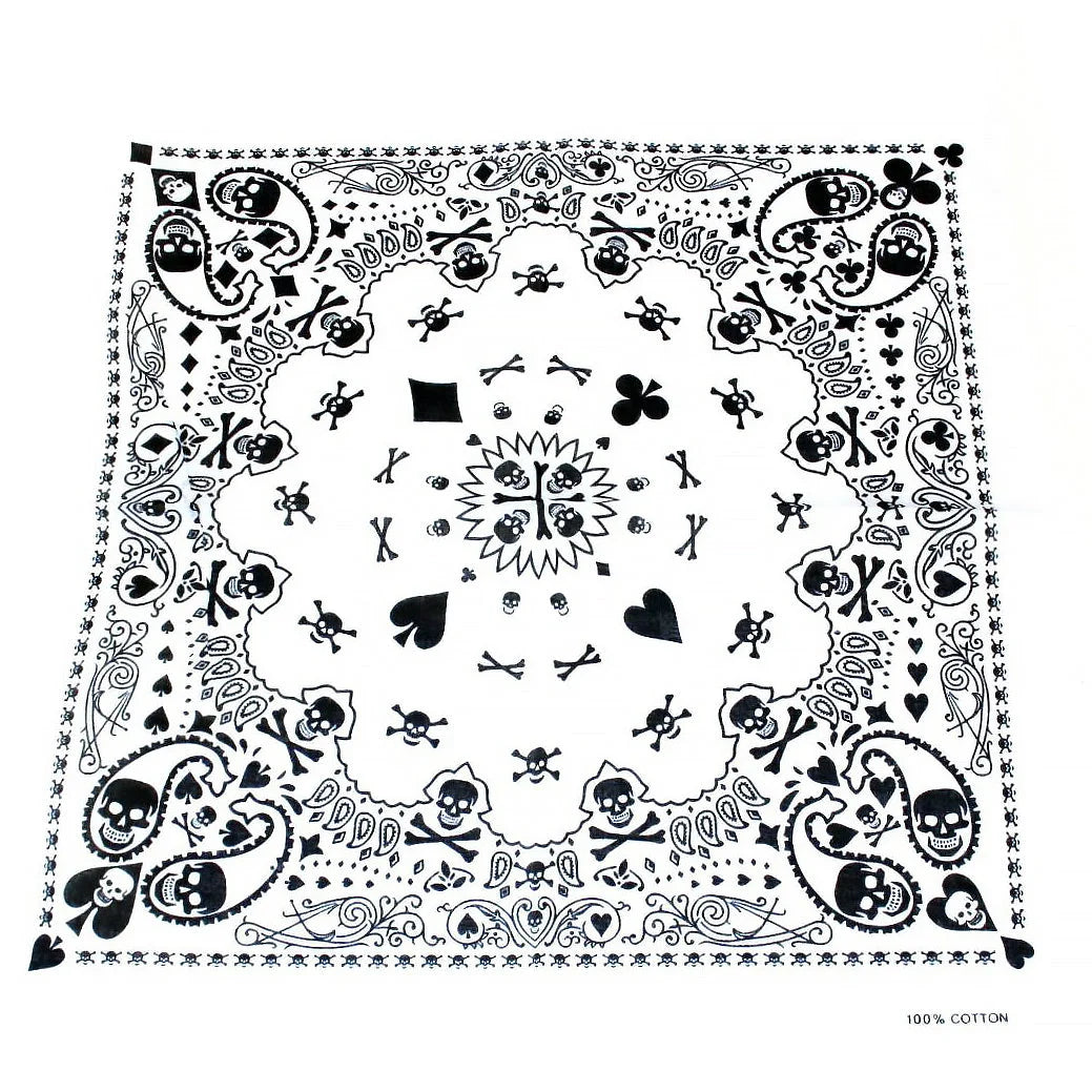Skulls Playing Cards White Cotton Bandana - Robert - Dr Faust
