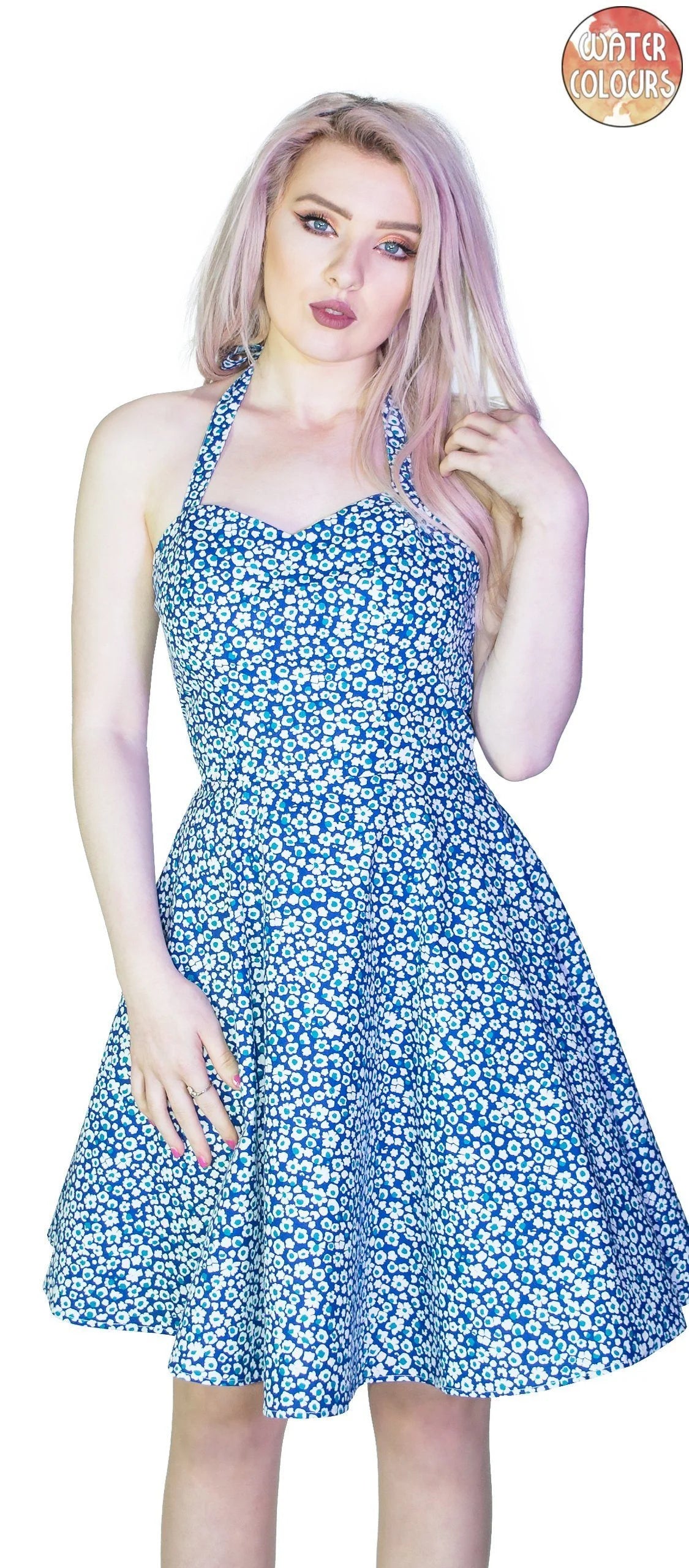 blue dress with small white flowers Penny Lane Blue Floral Print Mini Dress - US 12
