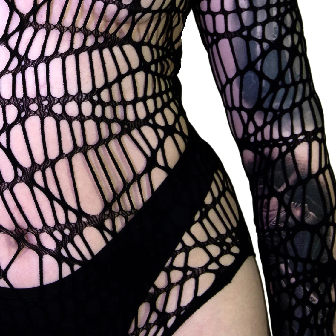 Spider Web Fish Net Black Sheer Bodysuit - Idania - Dr Faust