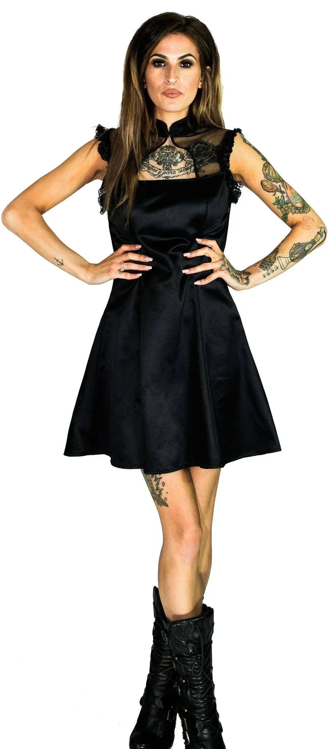 Spooky Black Mini Dress with Unique Spider Lace Design Dr Faust Spooky Black Mini Dress with Unique Spider Lace Design Dr Faust