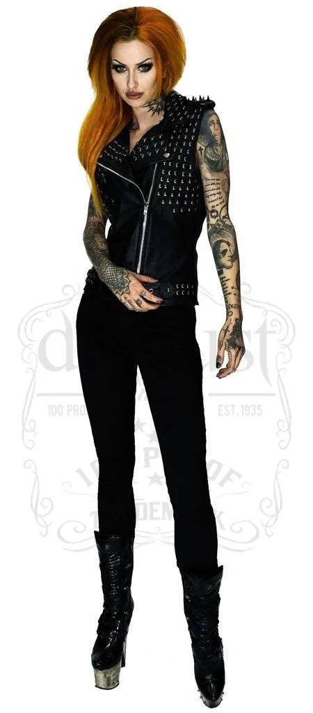 Black Studs and Spikes Leather Black Biker Vest - Lofn - Dr Faust