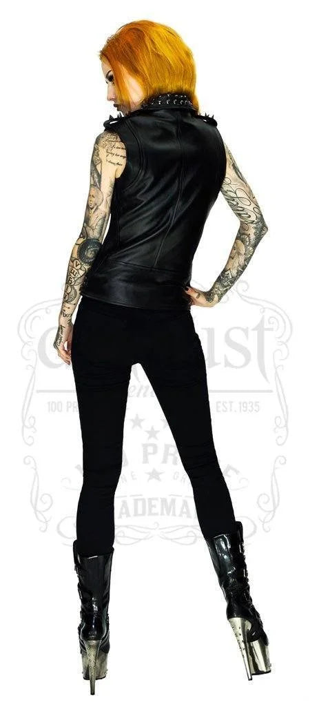 Black Studs and Spikes Leather Black Biker Vest - Lofn - Dr Faust