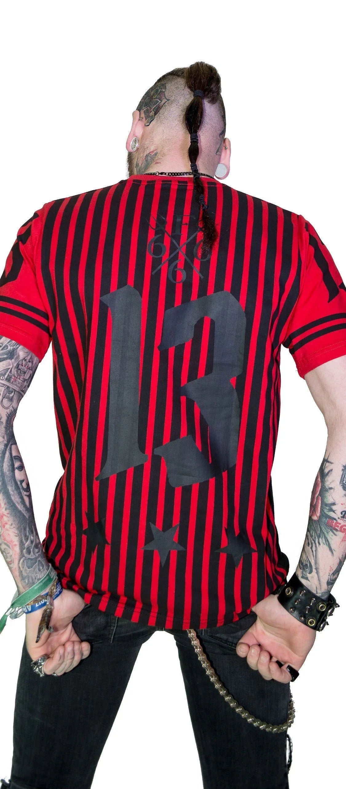 13 Team Devil Red Striped Mens Black T-Shirt - Adriel - Dr Faust