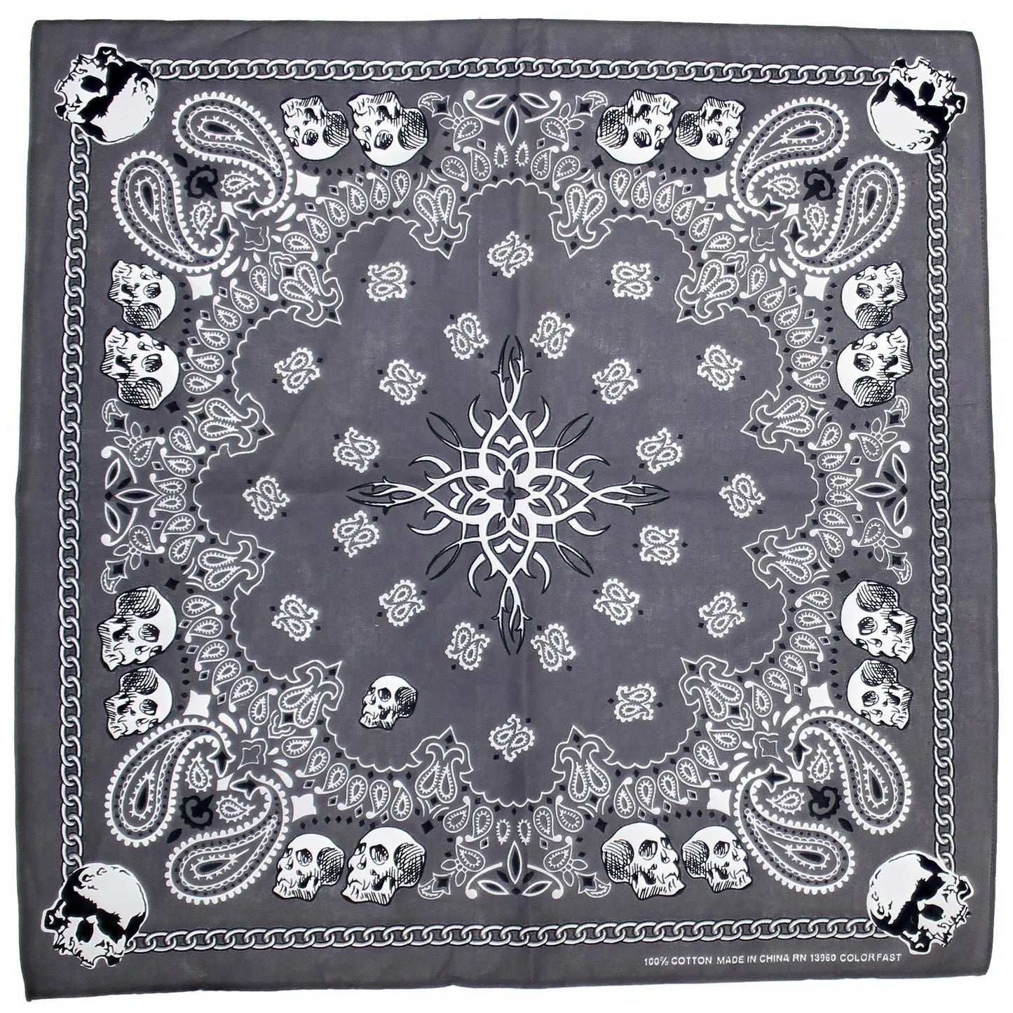 Tribal Skulls Gray Cotton Bandana - Bradford - Dr Faust