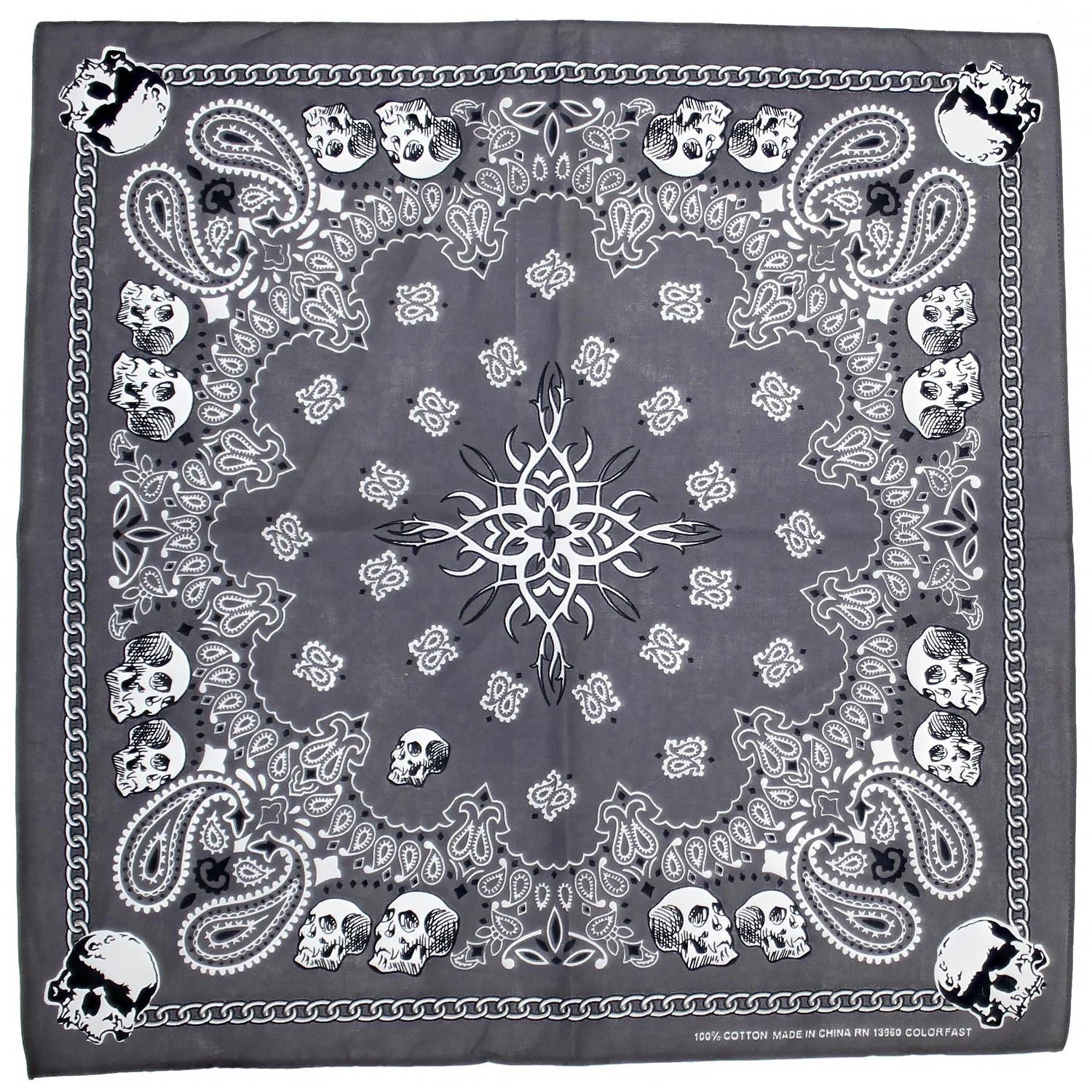 Tribal Skulls Gray Cotton Bandana - Bradford - Dr Faust