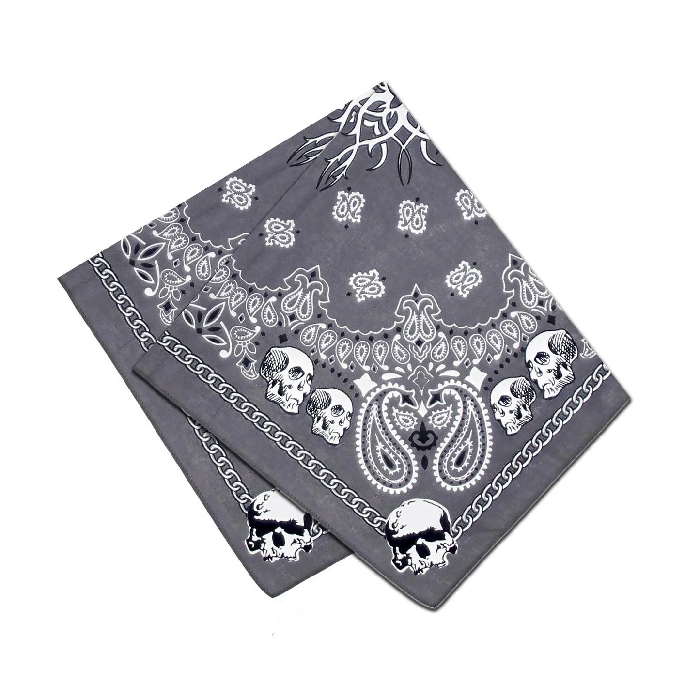 Tribal Skulls Gray Cotton Bandana - Bradford - Dr Faust