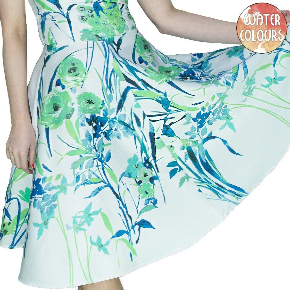 Turquoise Flowers White Midi Dress - Ophelia - Dr Faust