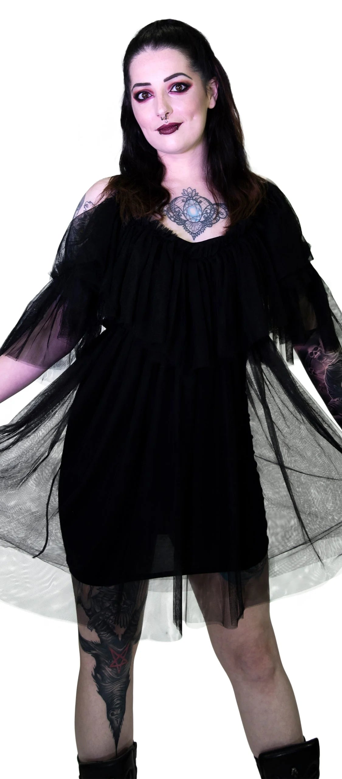 Vapour Mesh Black Sheer Mini Dress - Cardi - Dr Faust