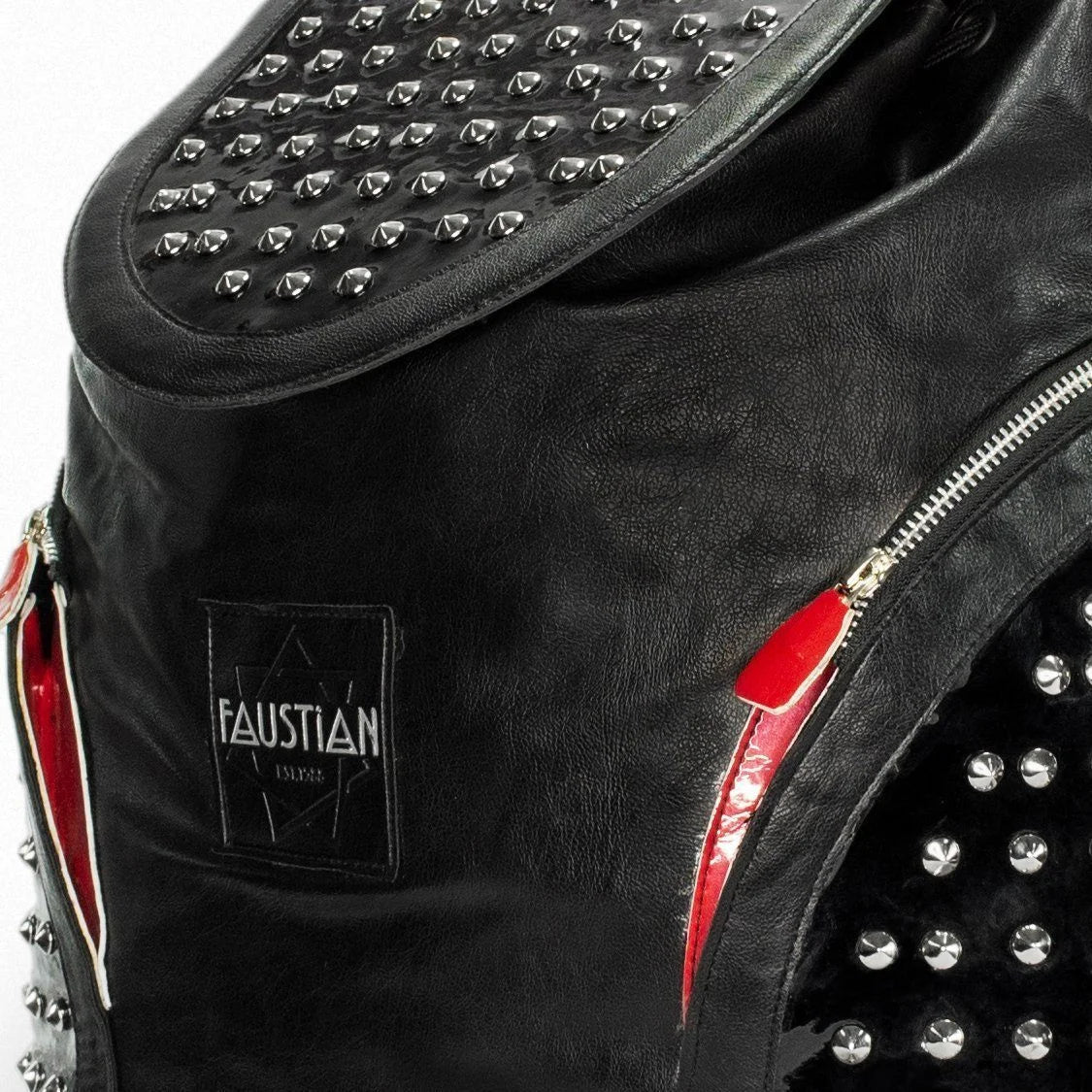 Silver Round Studs Black Vegan Leather Backpack - Fenella - Dr Faust