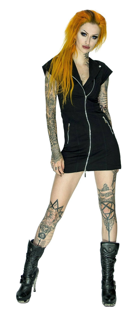 Velvet Lining Black Biker Mini Dress - Charlotte - Dr Faust