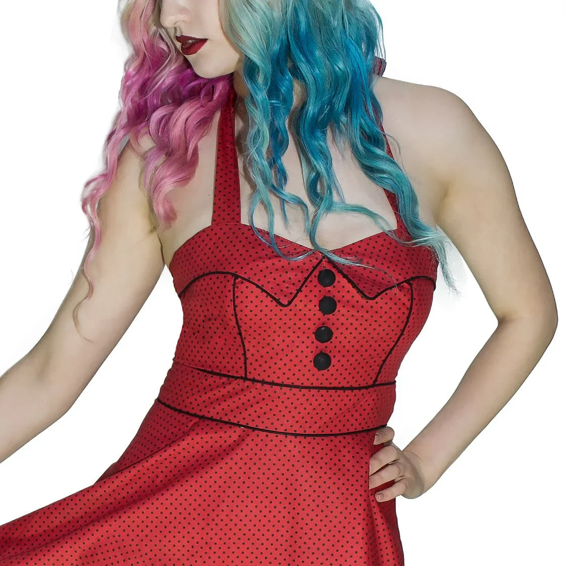 Black Polka Dot Red Vintage Midi Dress - Anastasia - Dr Faust