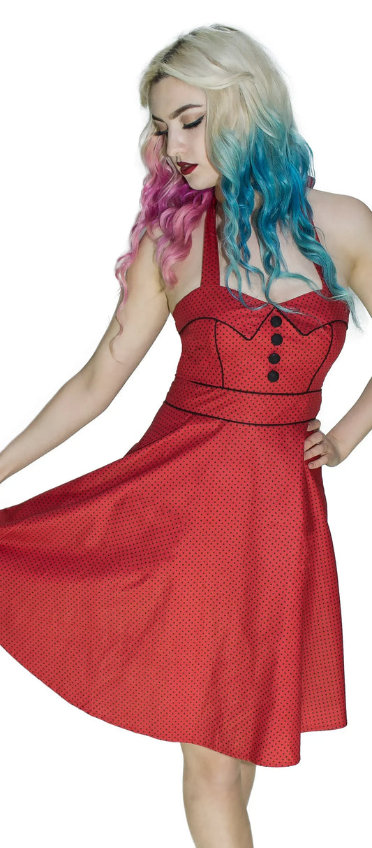 Black Polka Dot Red Vintage Midi Dress - Anastasia - Dr Faust