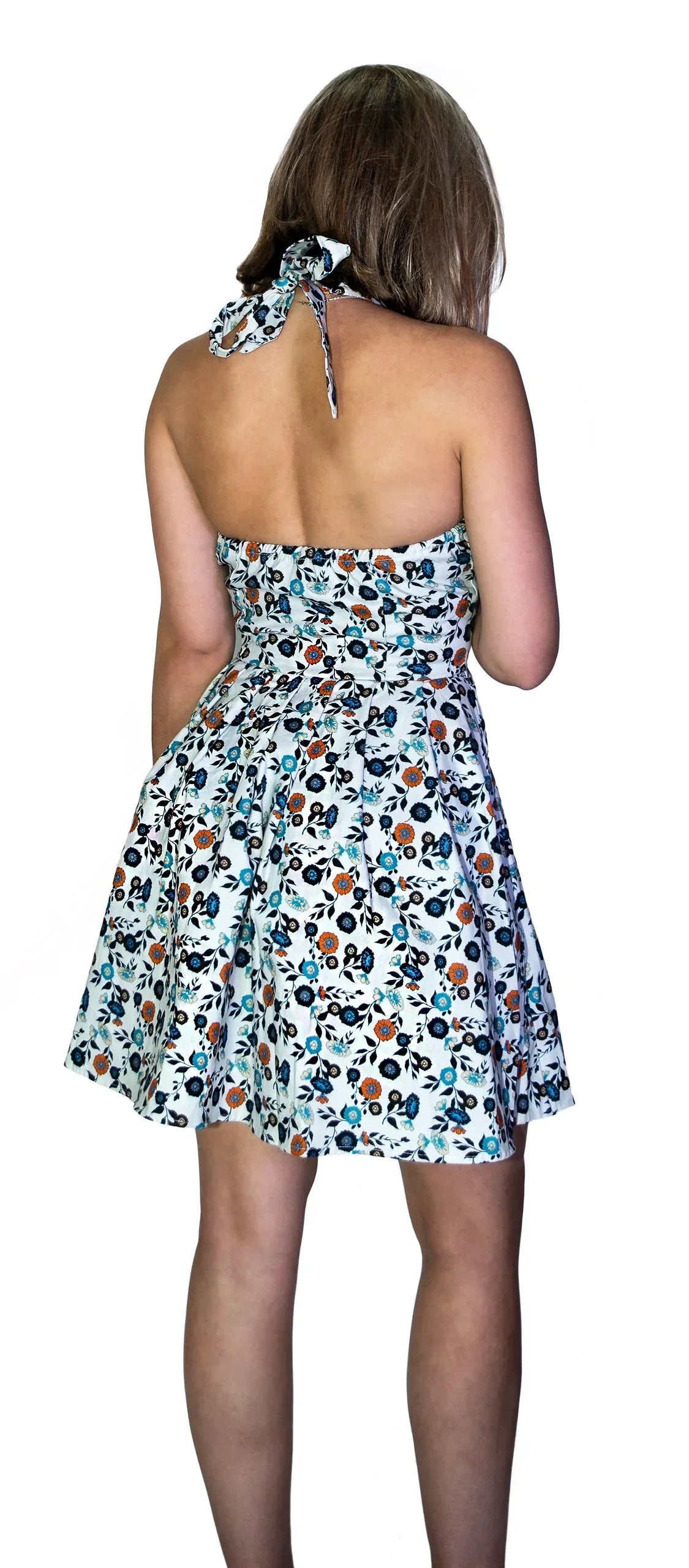 Vintage Flowers Rockabilly White Mini Dress - Sandra - Dr Faust