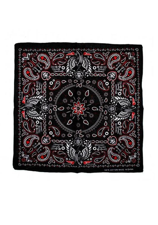 Vintage Skulls and Wings Black Cotton Bandana - Keanu - Dr Faust