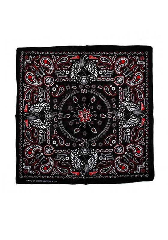 Vintage Skulls and Wings Black Cotton Bandana - Keanu - Dr Faust