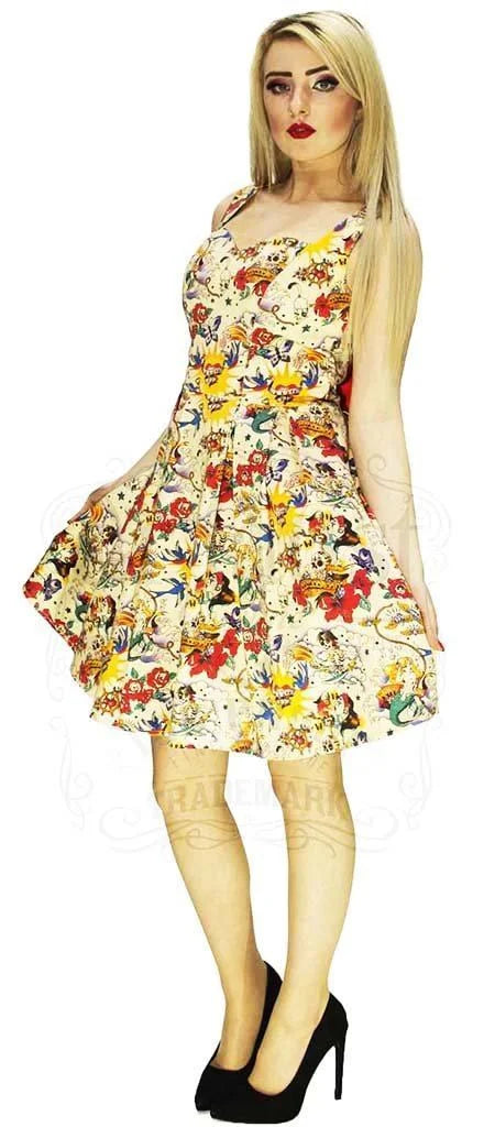 Vintage Tattoos 50s Retro Pastel Midi Dress - Faith - Dr Faust