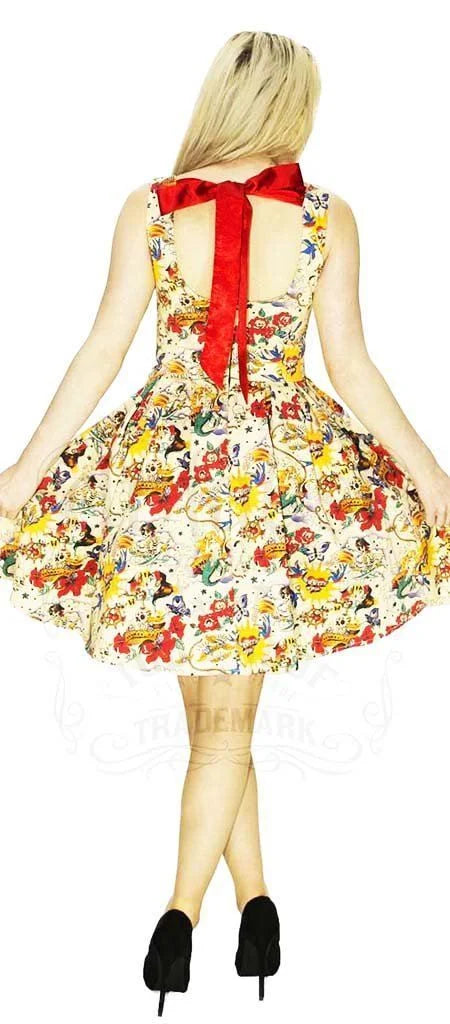 Vintage Tattoos 50s Retro Pastel Midi Dress - Faith - Dr Faust