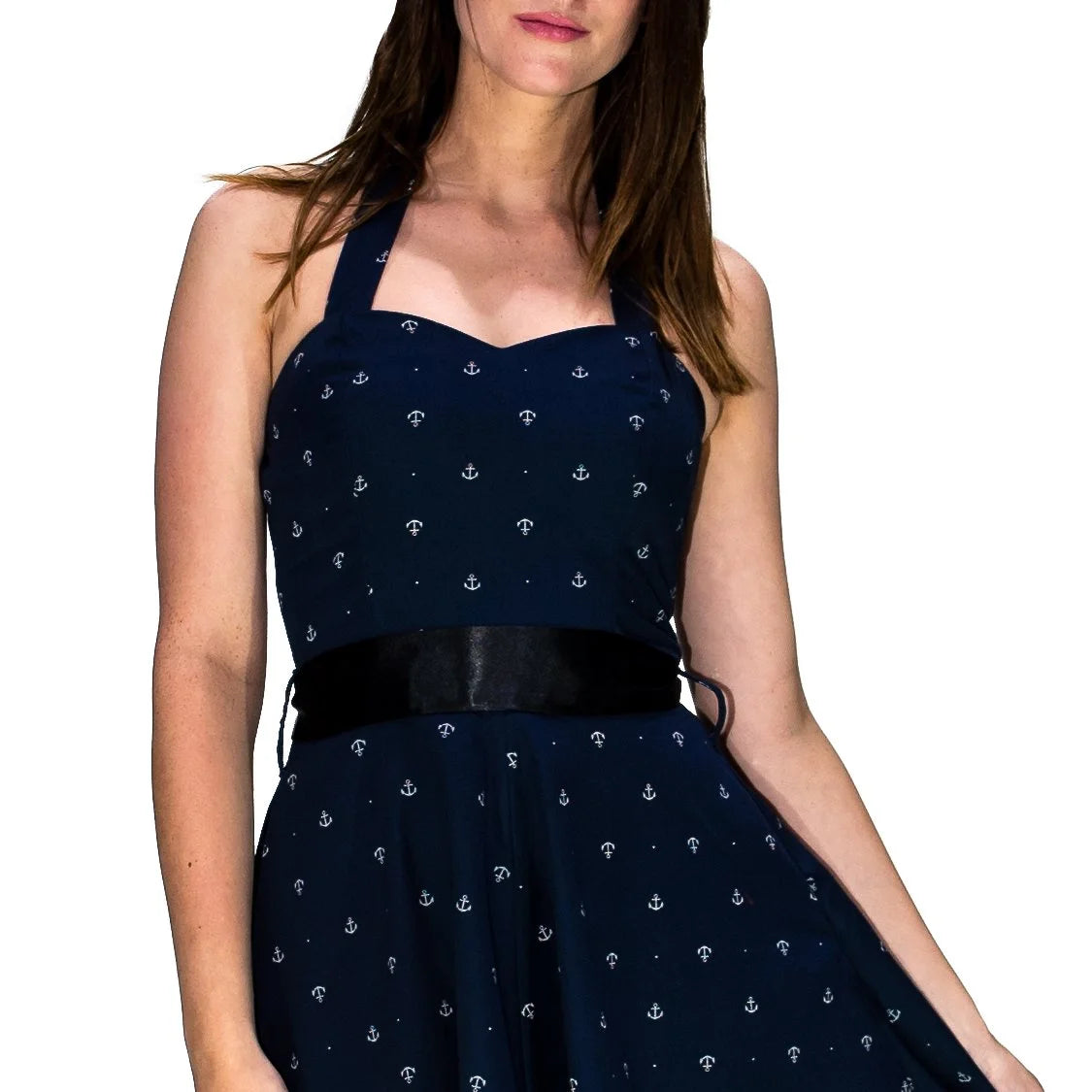 White Anchors Nautical Navy Midi Dress - Gabriella - Dr Faust