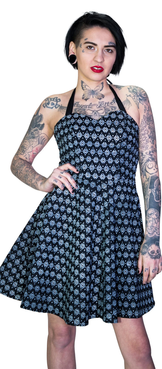 White Eye of Sauron Black Mini Dress - Nathalia - Dr Faust