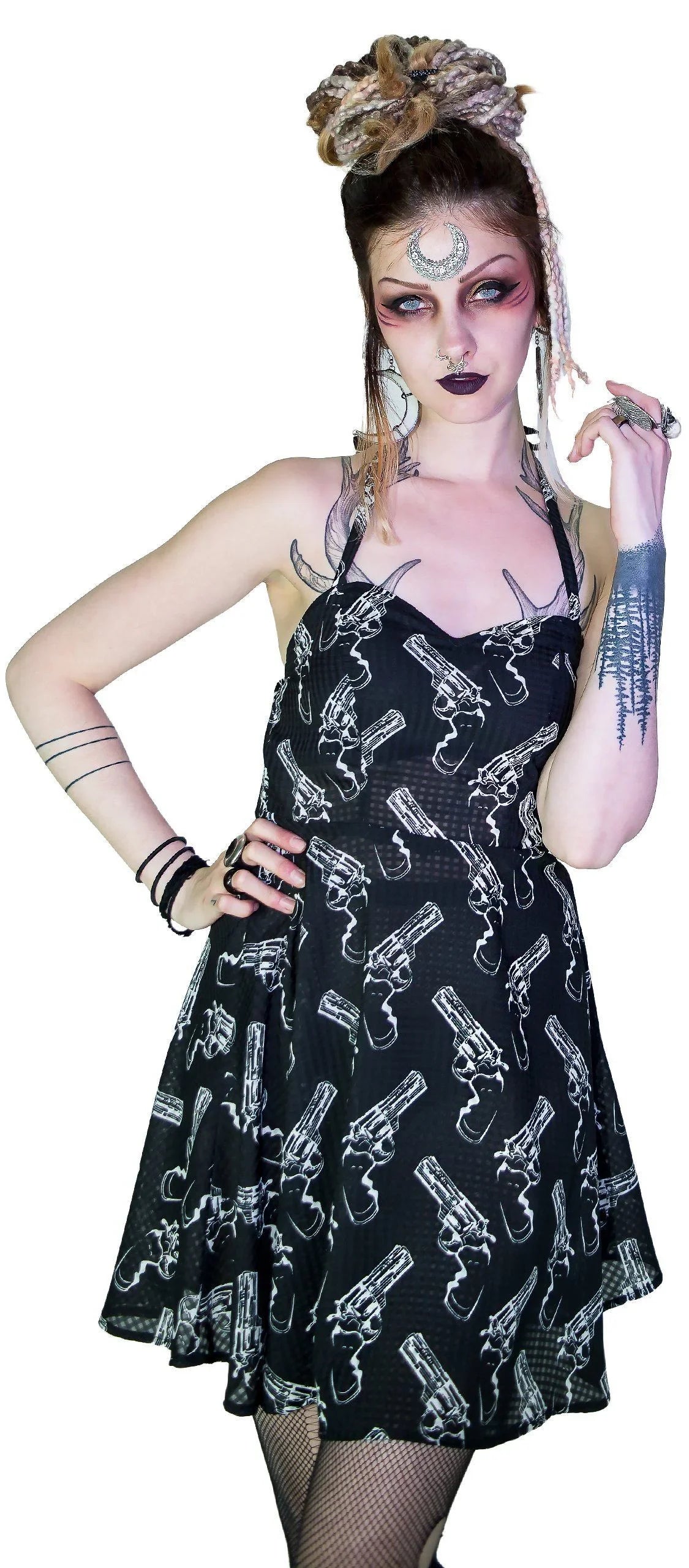White Guns Black Sheer Mini Dress - Kayla - Dr Faust