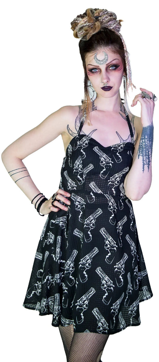 White Guns Black Sheer Mini Dress - Kayla - Dr Faust