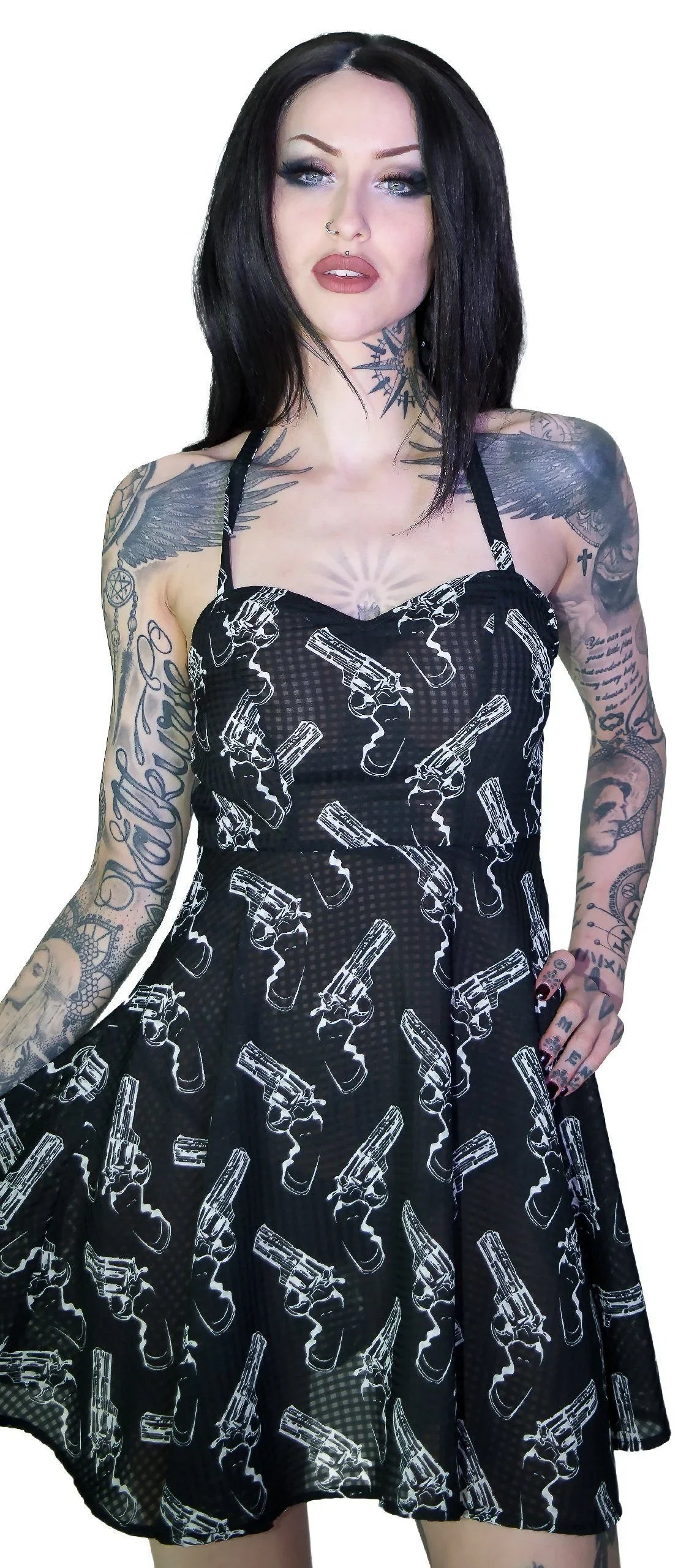White Guns Black Sheer Mini Dress - Kayla - Dr Faust