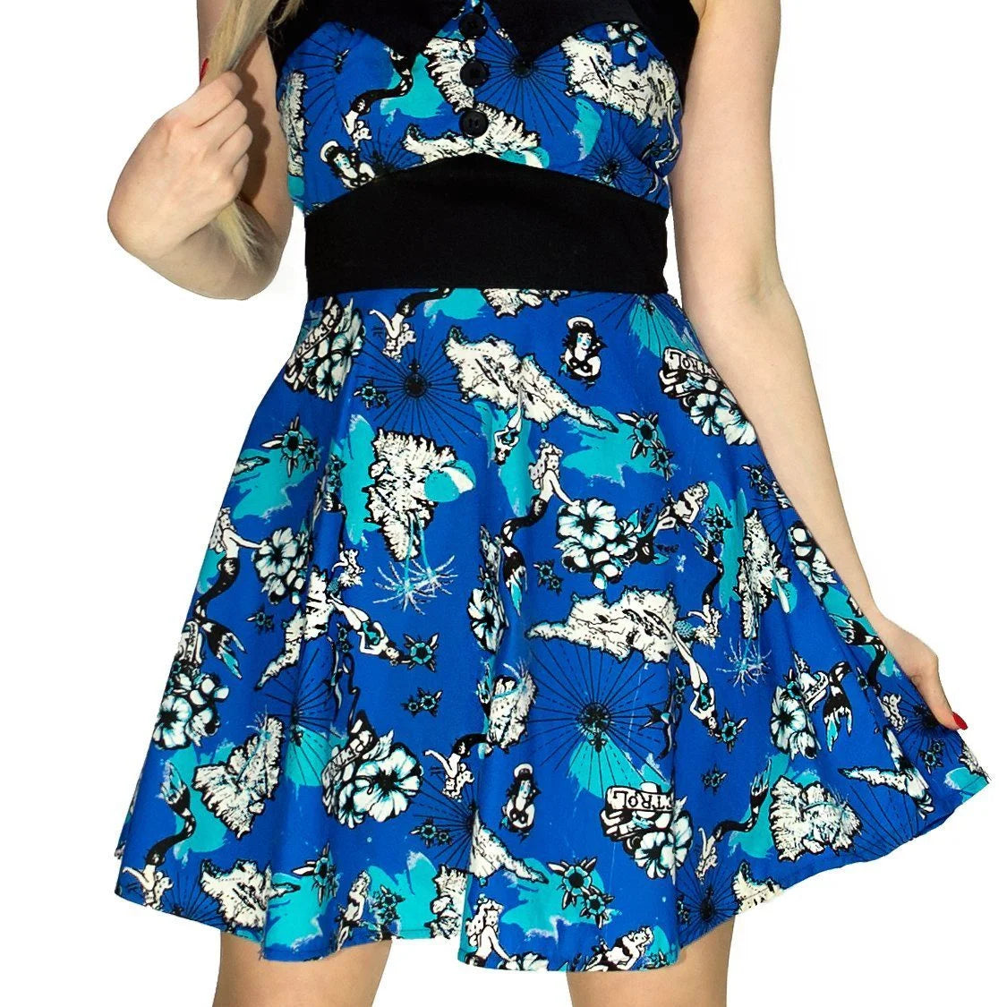 White Mermaids Blue Mini Dress - Brynlee - Dr Faust