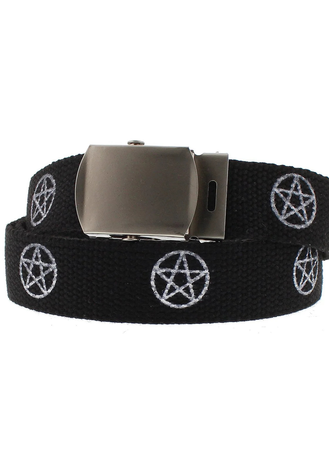 White Pentagram Black Canvas Webbing Belt - Ezra - Dr Faust
