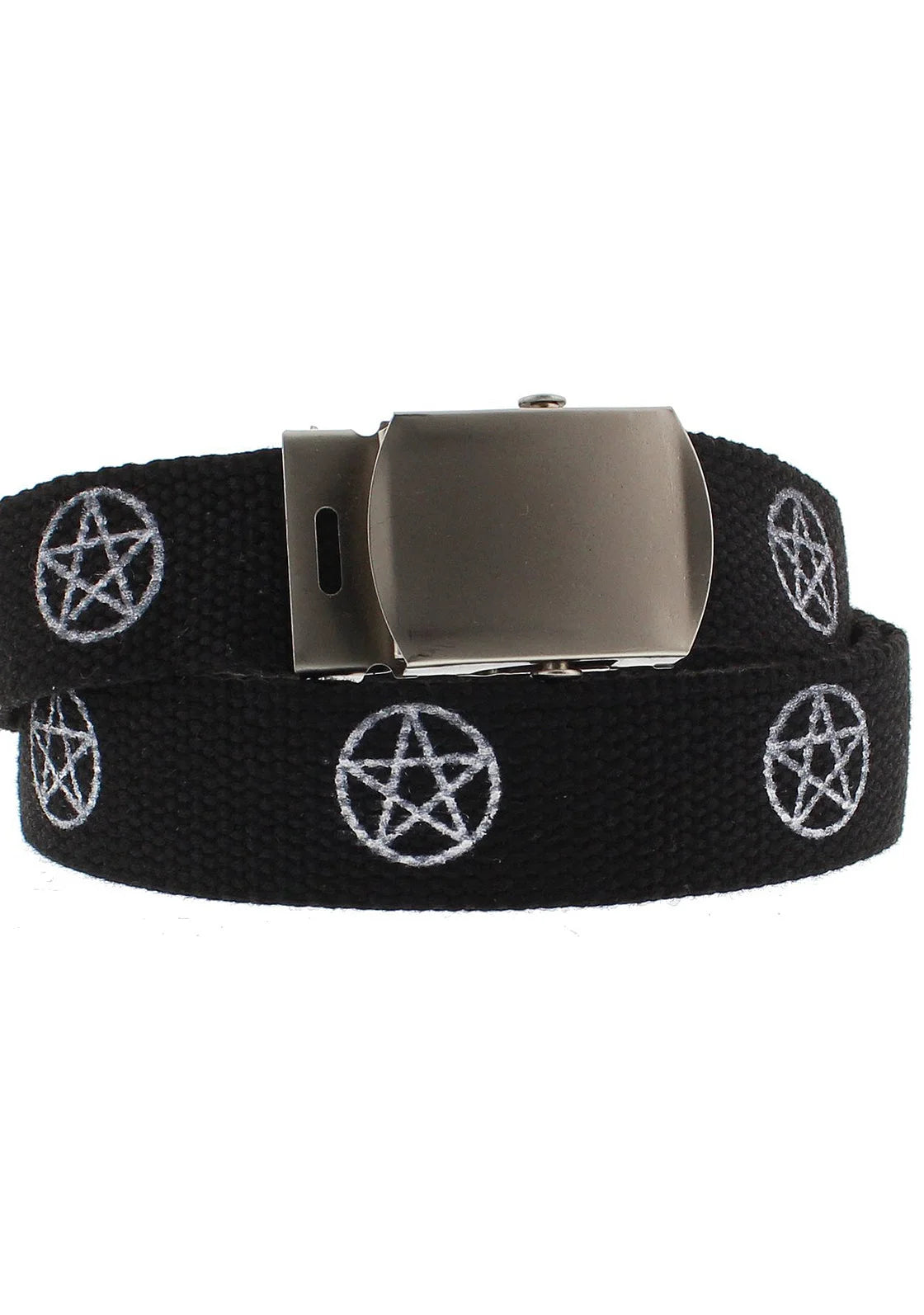 White Pentagram Black Canvas Webbing Belt - Ezra - Dr Faust