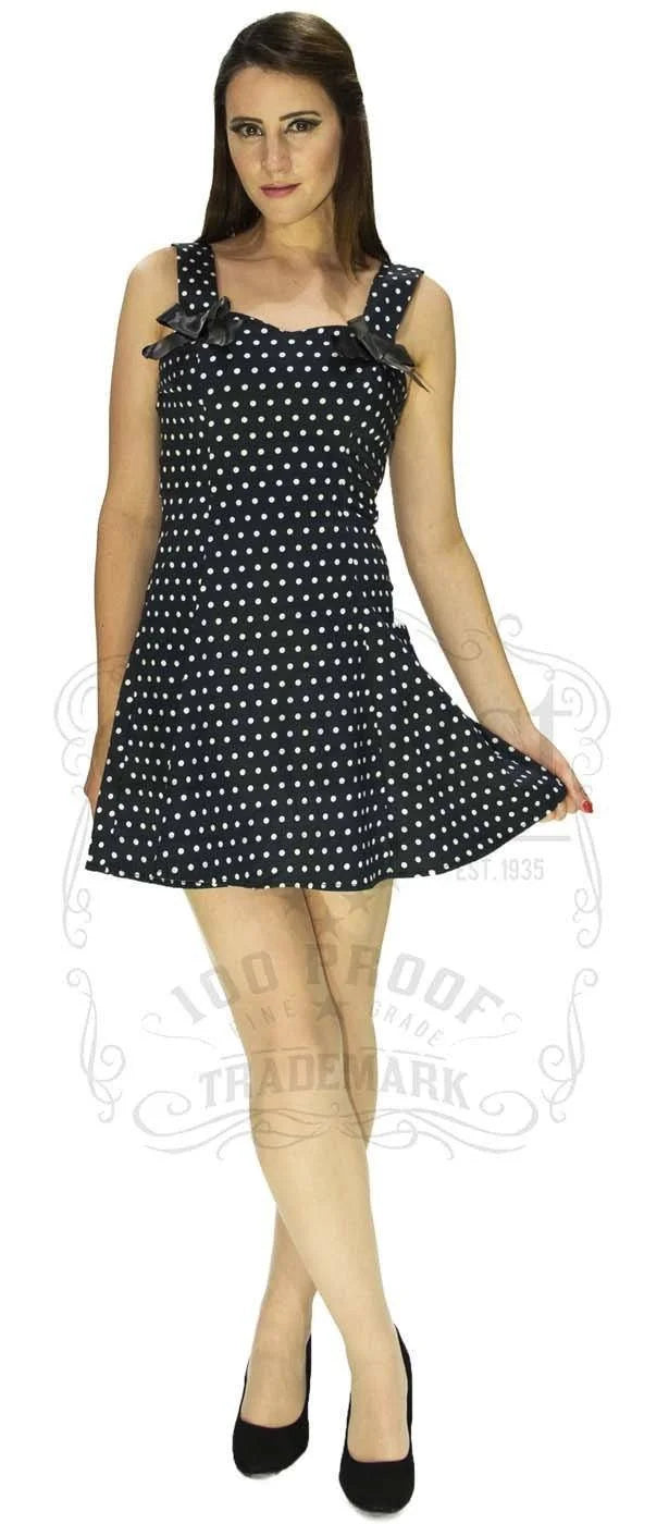 White Polka Dots Black Mini Dress - Isabella - Dr Faust