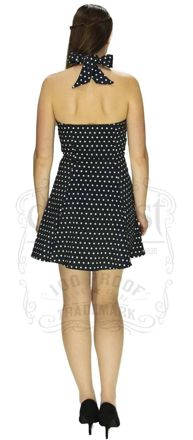 White Polka Dots Black Mini Dress - Isabella - Dr Faust