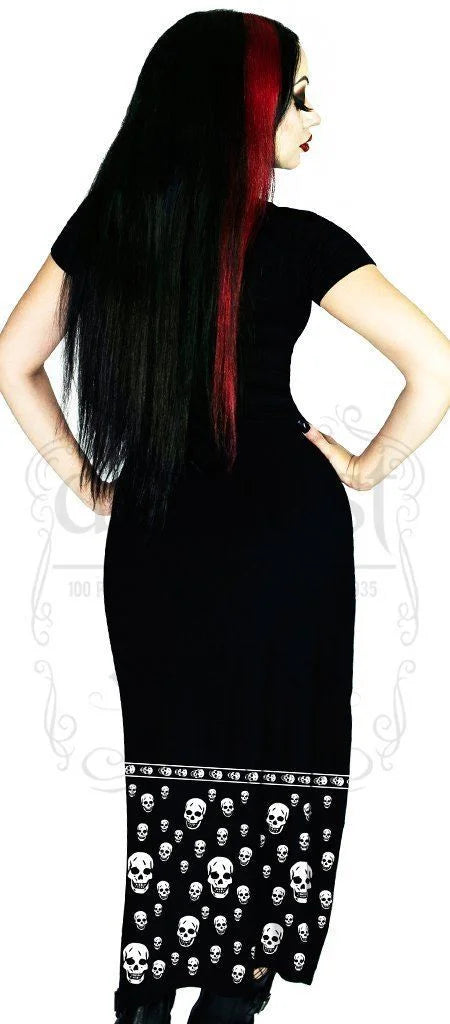 White Skulls Black High Split Dress - Demi - Dr Faust